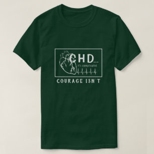 Vit på Mörk Heart Sketch CHD EKG Courage T- Shir T Shirt