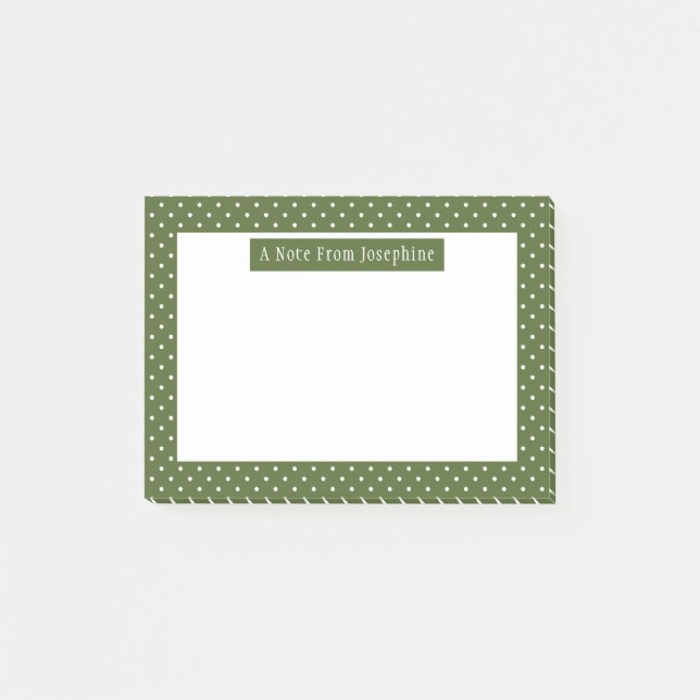Vit på Olivgrön Prickmönster och Text Post-it Block (Framsida)