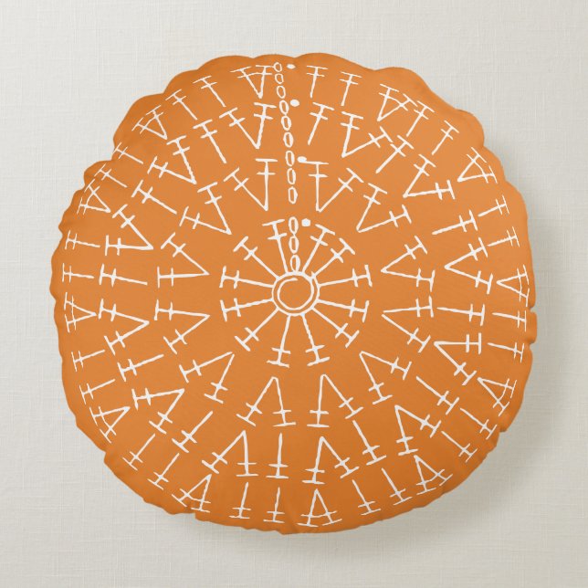 Vit på Orange Crochet Chart Rund Kudde (Framsidan)