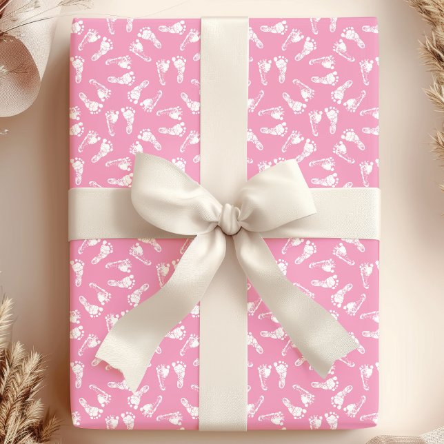 Vit på Rosa Baby-fotavtryck, babyskor Presentpapper (Skapare uppladdad)