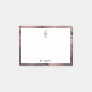 Vit på rosa guldmarmorananas & kant, namn post-it block