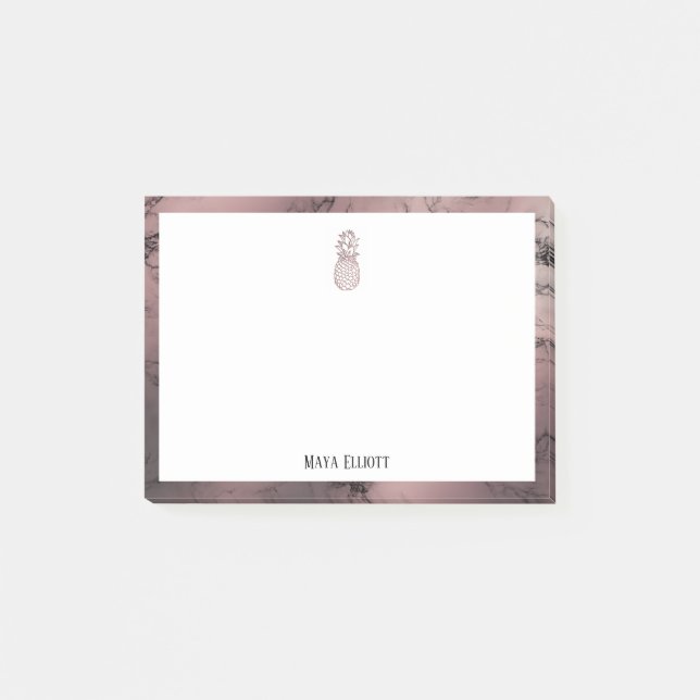 Vit på rosa guldmarmorananas & kant, namn post-it block (Framsida)