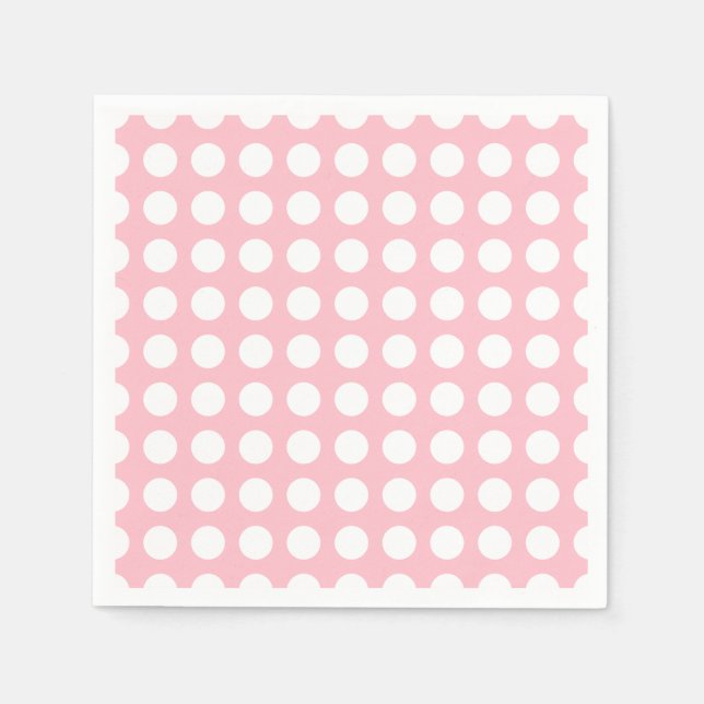 Vit på Rosa Stora Vågrät Polka dots Papper Pappersservett (Framsidan)