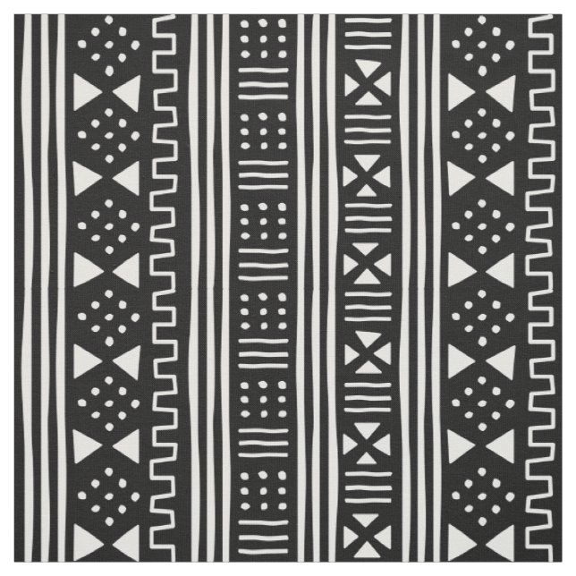 Vit på svart afrikanskt MudCloth inspirerat Tyg (Provkarta)