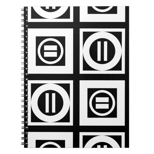 Vit på svart Geometric Equal Sign Mönster Anteckningsbok (Framsidan)