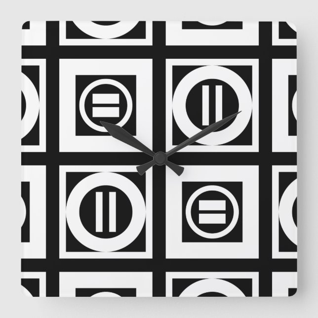 Vit på svart Geometric Equal Sign Mönster Fyrkantig Klocka (Framsida)