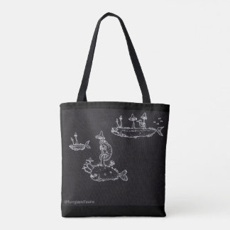 Vit på svart hänger lös tygkasse