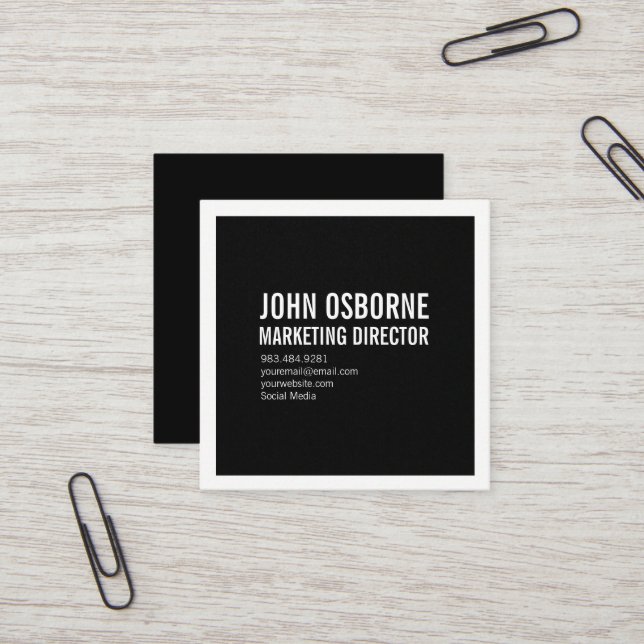 Vit på svart kvadrerar visitkorten fyrkantigt visitkort (Fram/Back In Situ)
