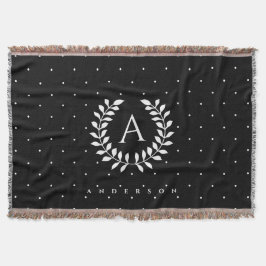 Vit på svart lagerkransmonogram prickmönster filt