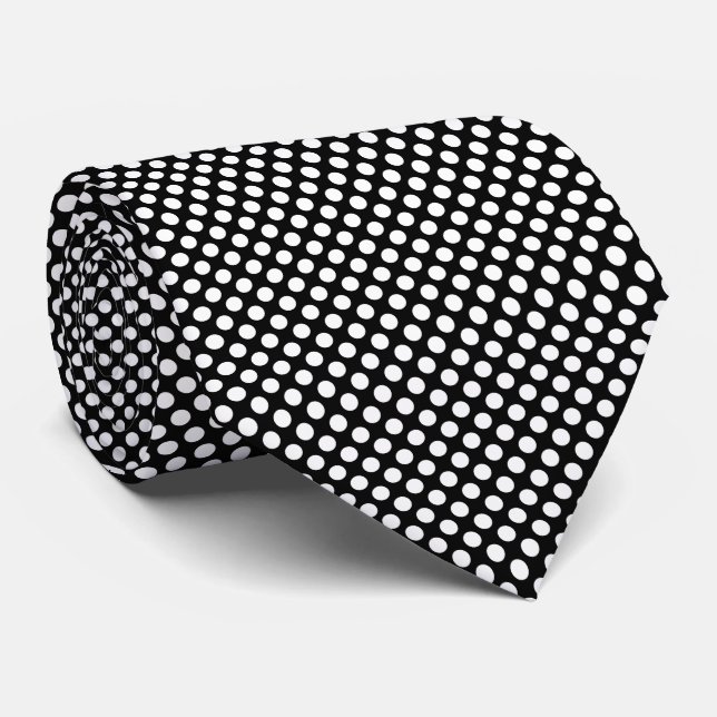 Vit på svart, medelstor Storleka Polka dots Slips (Rullad)