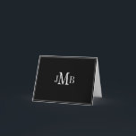 Vit på svart monogram, vikt - tackkort<br><div class="desc">Klassiskt och enkelt vitt monogrammat initialer på svart bakgrundsvikt Underbar för affärskorrespondens.</div>