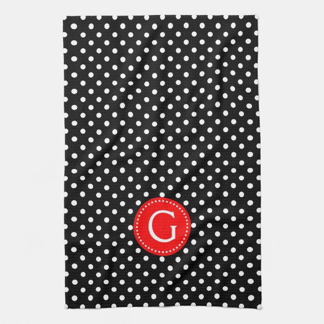 Vit på svart Polka dots Röd dekorfärg Kökshandduk (Vertikal)