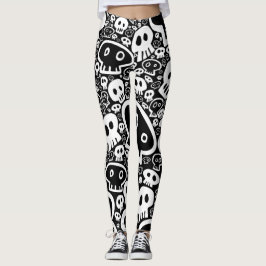 Vit-på-svart Skull Mönster Leggings