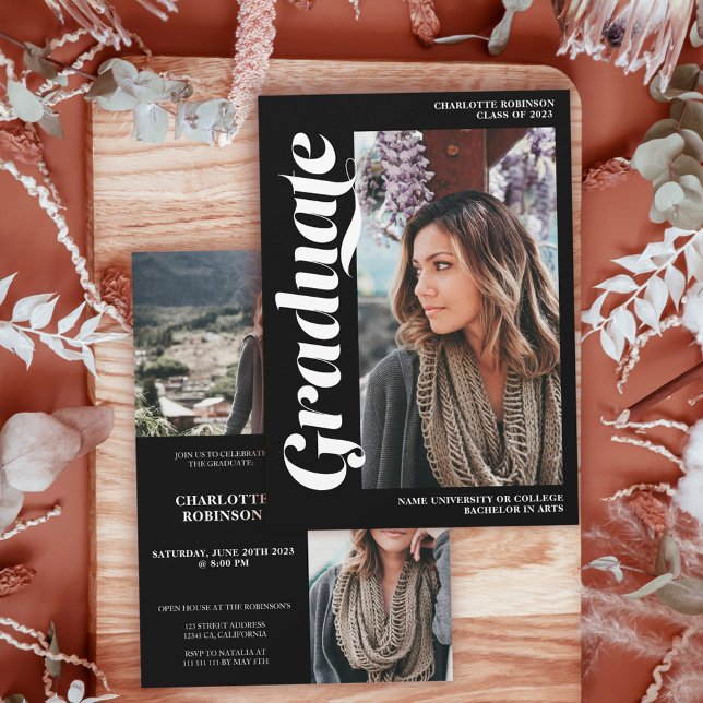 Vit på svart student-skript 3 bild studenten inbjudningar (Skapare uppladdad)