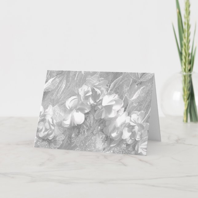 Vit på vit blomstermönstrad tyg, tomt insida-kort kort (Framsida)