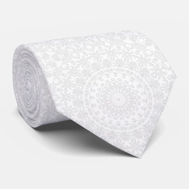 Vit på vit minimal mandalamönster slips (Rullad)