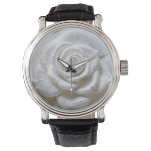 Vit på vit - Skulptural ros Armbandsur
