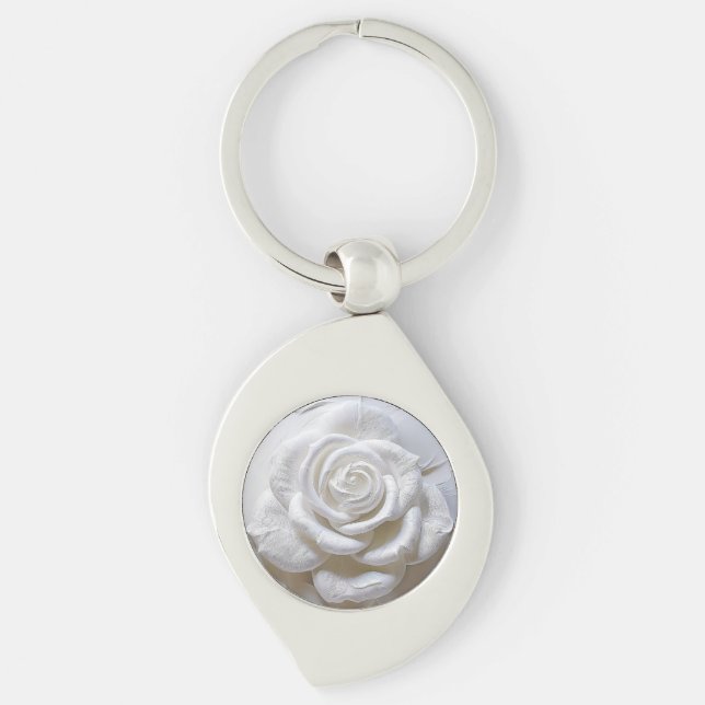Vit På Vit - Skulptural Ros Swirl Silverfärgad Nyckelring (Framsidan)