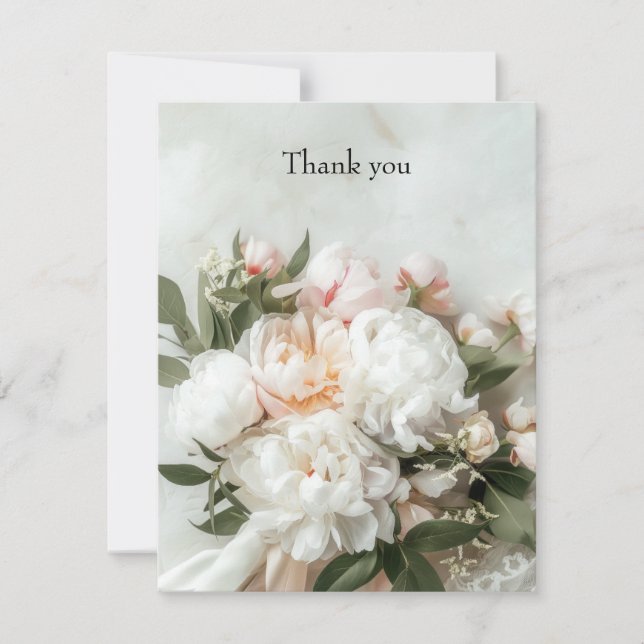 Vit påfågeln bouquet med spets	 tack kort (Framsida)