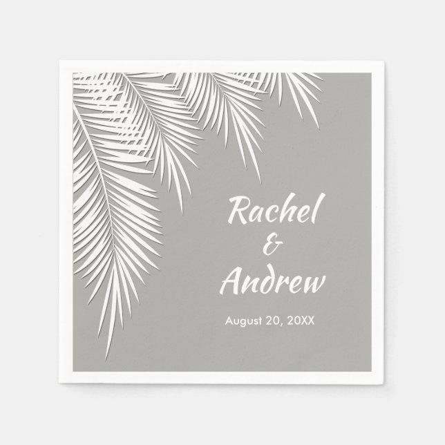 Vit palm på silverfestservetter pappersservett (Framsidan)