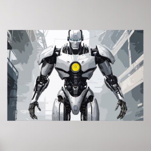 Vit Pansar Cyborg Mecha Sci-Fi Serietidningskonst Poster
