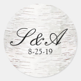 Vit Papper fågel Träd Bark Rustic Wood Bröllop Runt Klistermärke