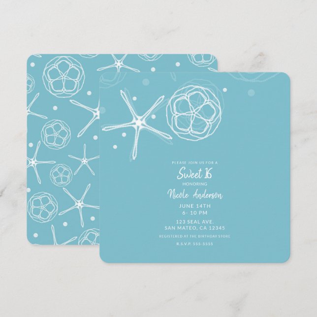 Vit Pärlstjärna Sweet 16 Sexton Födelsedagsfest Inbjudningar (Fram/baksida)