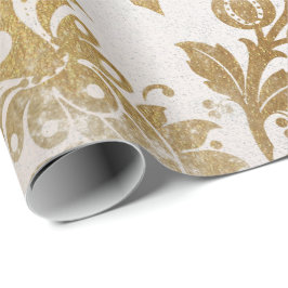 Vit Parly Guld Blommigt Cottage Grungy Damask Presentpapper