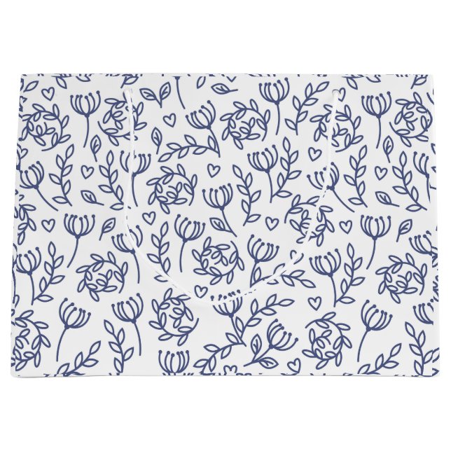 Vit påskpresentpåse med blå blommönster (Framsidan)