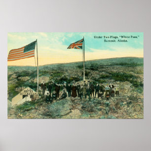 Vit passerar med ryss och amerikanska flaggan poster