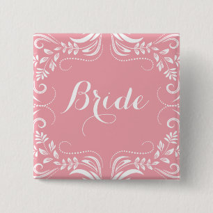 Vit & Pastel Rosa Blommigt Ram Bride Button Knapp