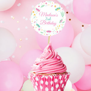 Vit Pastell Fjäril Flickors Trädgård cupcake-topp Runt Klistermärke