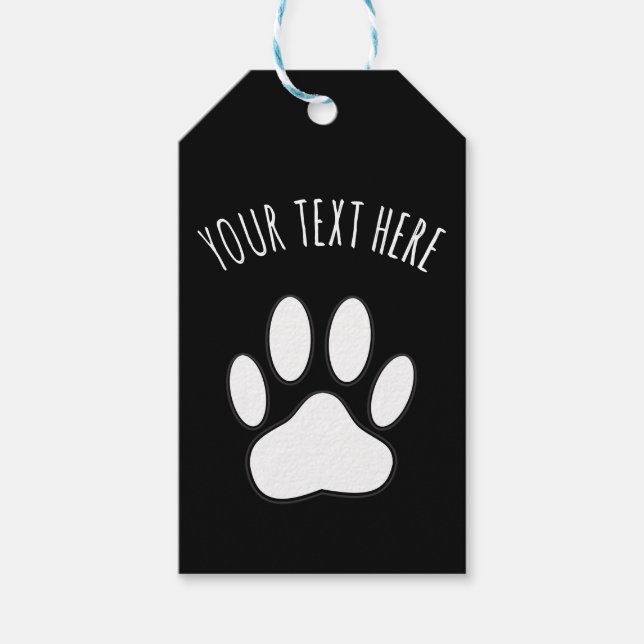 Vit Paw Print Redigerbar text Svart Presentetikett (Framsidan)