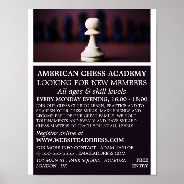 Vit pawn, Chess Klubb Advertising Poster (Framsidan)