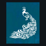 Vit Peacock på Teal Fold Snyggt Art Deco Design Poster<br><div class="desc">En poster med en bild av en vit påk på en vattenfärgad bakgrund. Fet art deco stil. Snyggt och chic.</div>