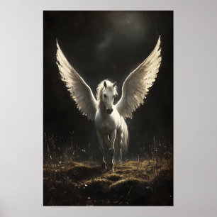 Vit pegasus tryck, mörk akademi tryck, pegasus poster