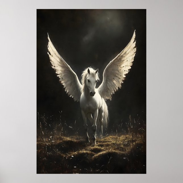 Vit pegasus tryck, mörk akademi tryck, pegasus poster (Framsidan)