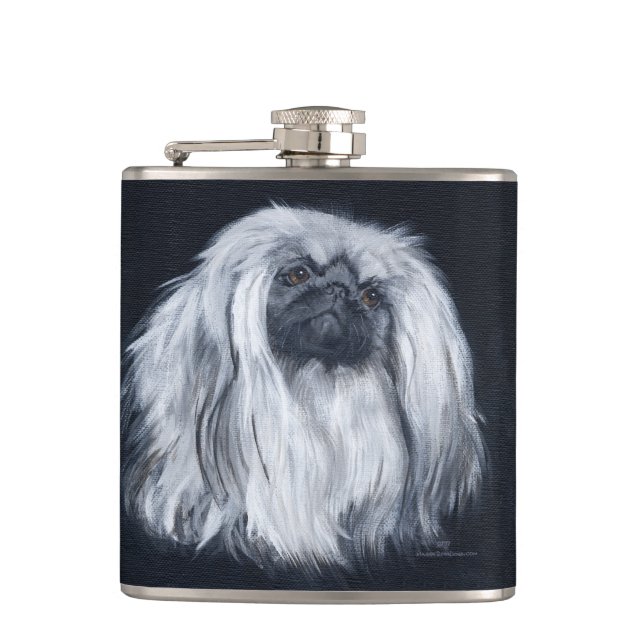 Vit Pekingeser Hund Fickplunta (Framsidan)
