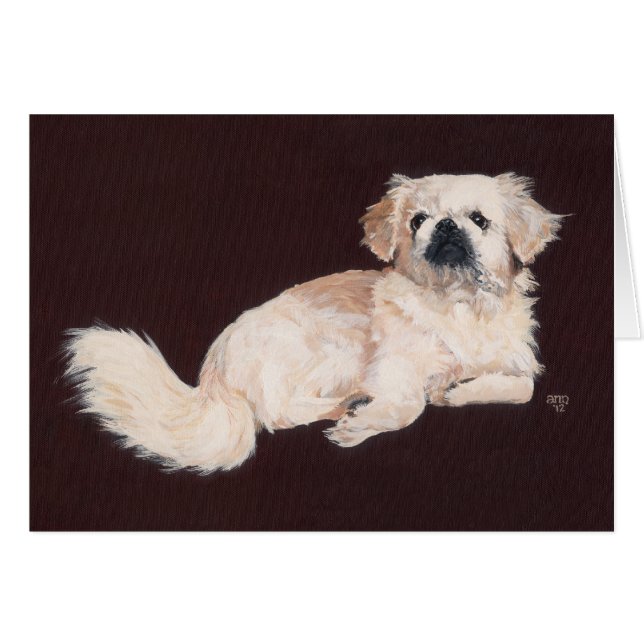 Vit Pekingeser Hund Hälsningskort (Framsidan Horizontal)
