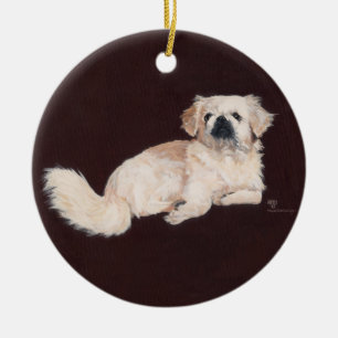 Vit Pekingeser Hund Julgransprydnad Keramik