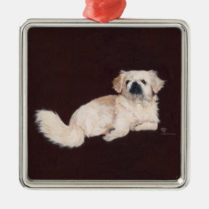 Vit Pekingeser Hund Julgransprydnad Metall