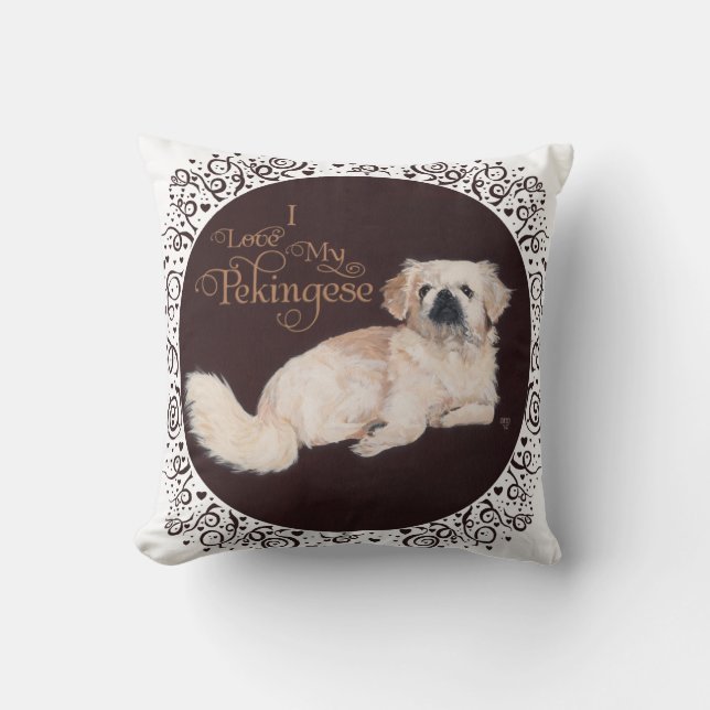 Vit Pekingeser Hund Kudd Kudde (Framsida)