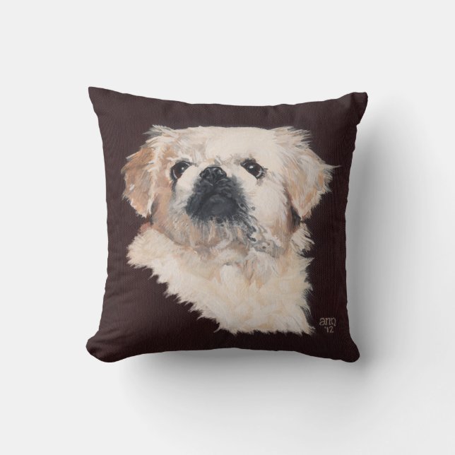 Vit Pekingeser Hund Kudd Kudde (Framsida)