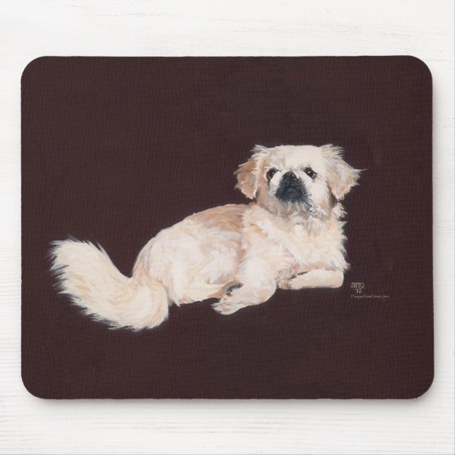 Vit Pekingeser Hund Musmatta (Framsidan)