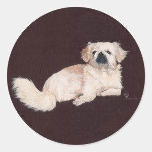 Vit Pekingeser Hund Runt Klistermärke