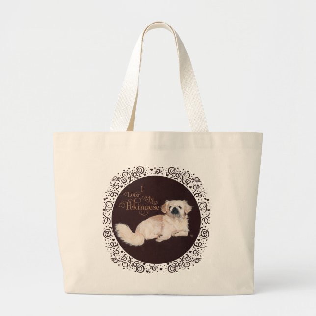 Vit Pekingeser Hund Totebag Jumbo Tygkasse (Framsidan)