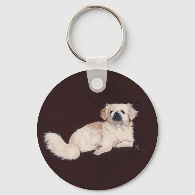 Vit Pekingeserhund Nyckelring (Framsida)
