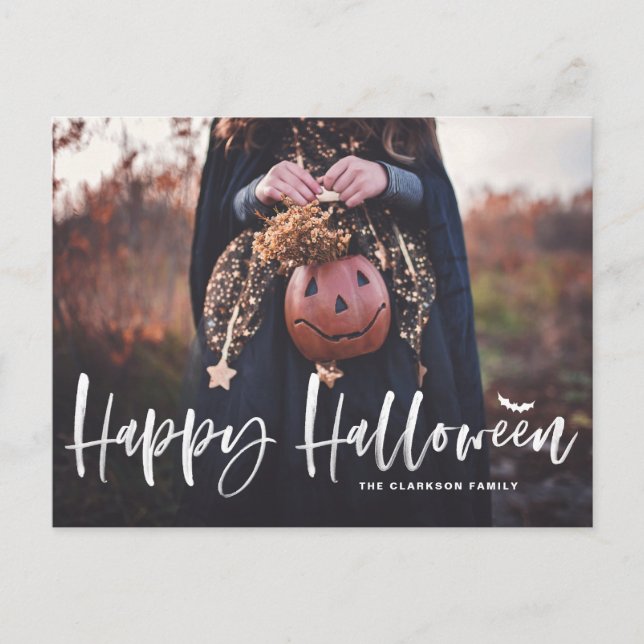 Vit penselteckenöverlägg Happy halloween Helg Vykort (Framsida)