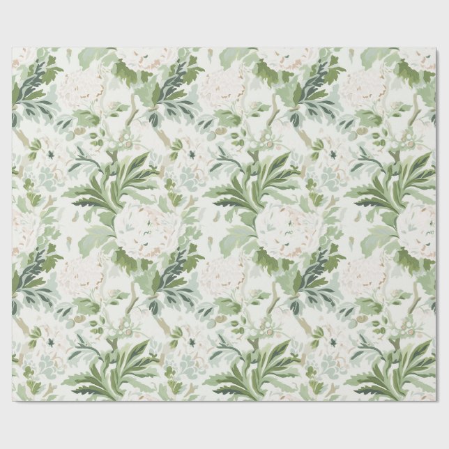 Vit Peony Blomma, Salvia och Mossgrön Presentpapper (Platt)