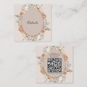Vit Peony & Blush Rose Blommig Bröllopsfest  Fyrkantigt Visitkort
